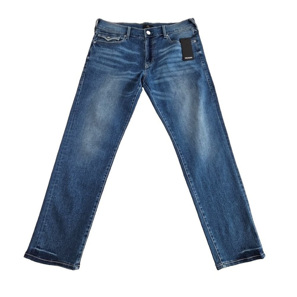 True Religion Geno Big T Flap Jeans Men's 36x32 Med Wash‎ Relaxed Slim NWT NEW